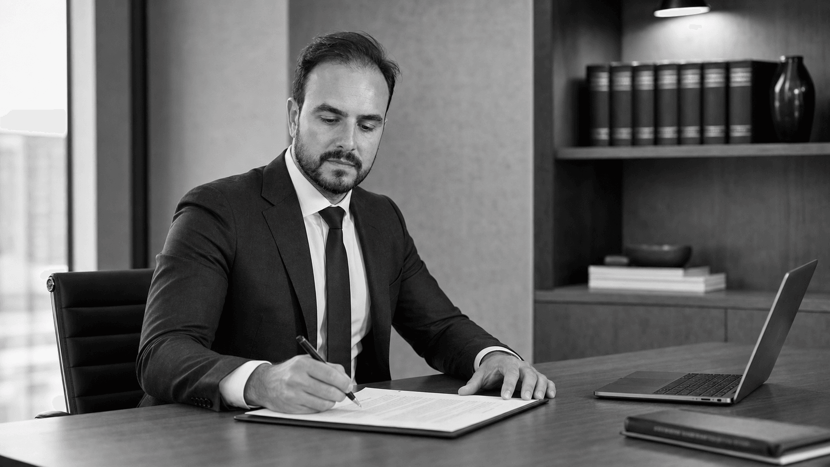 Fernando Casado Arias revisando un documento en su despacho